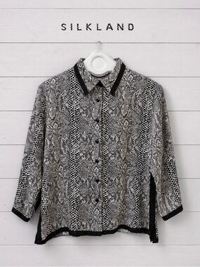 SILKLAND Snake Print Blouse Black & Cream Estimated Size 10/12